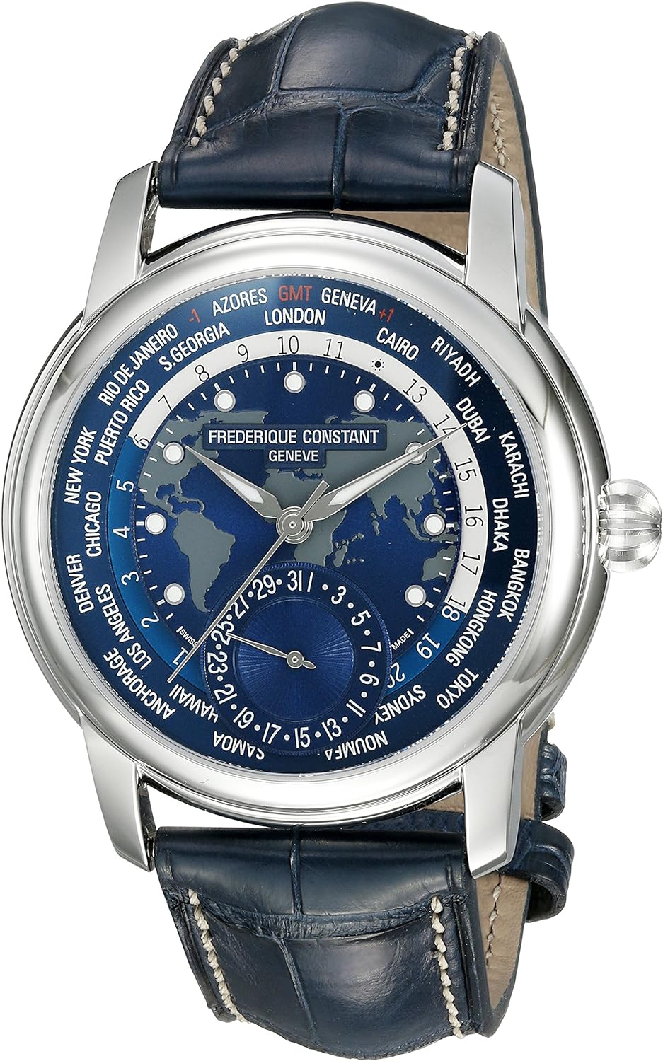 Frederique Constant Men's FC-718NWM4H6 Worldtimer Manufacture Analog Display Automatic Self Wind Blue Watch