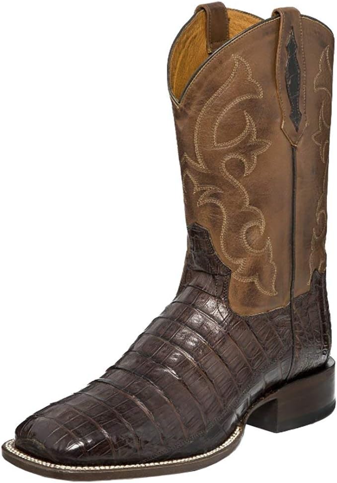 Tony Lama Men's Burnished Caiman Belly Western Boot Broad Square Toe - Tl5251