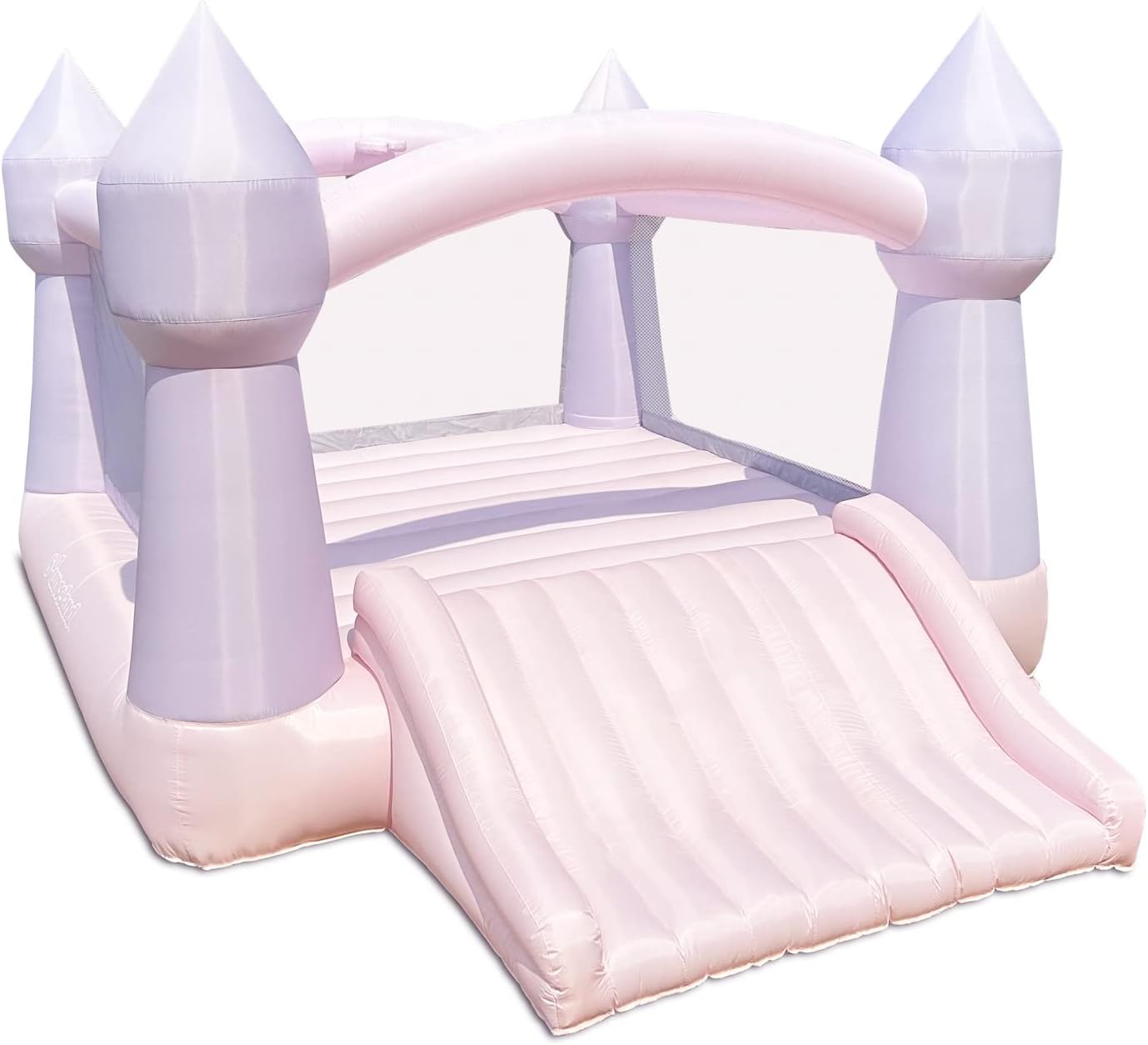 Bounceland Party Castle DayDreamer Cotton Candy Bounce House, 16.4 ft L x 13.1 ft W x 9.3 ft H, Basketball Hoop, UL Blower included, Trendy Pastel Color, Fun Slide &amp; Bounce Area, Castle Theme for 