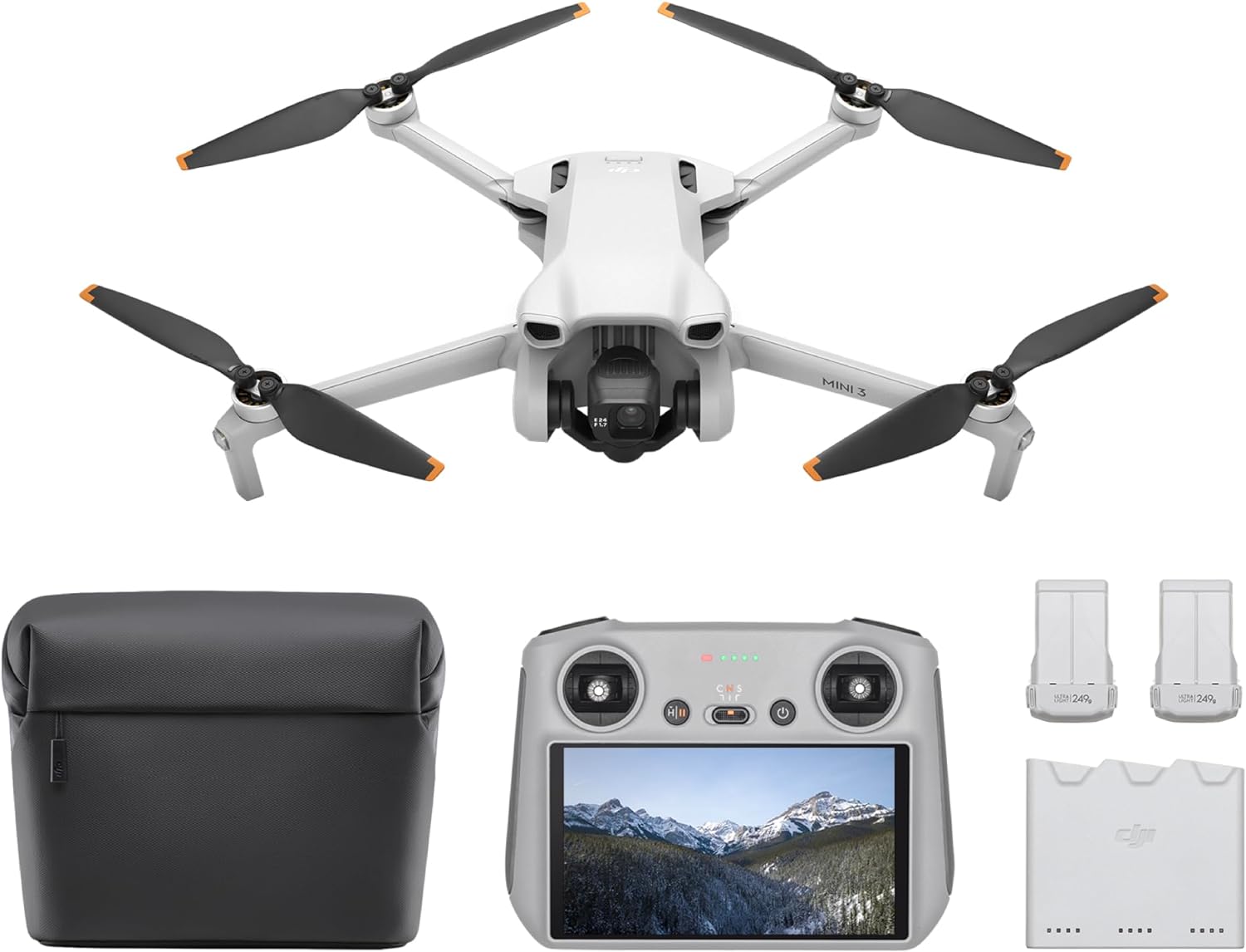DJI Mini 3 Fly More Combo (DJI RC), Lightweight 3x Mechanical Gimbal Mini Camera Drone with 4K HDR Video, 3 batteries for 114-min Flight Time, Vertical Shooting, 32800ft (10km) Video Transmission