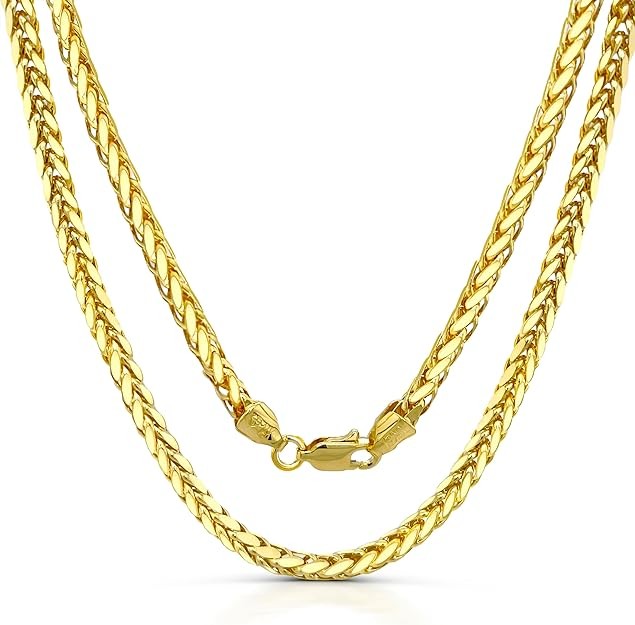 JEWELHEART 14K Real Gold Chain For Men - 2.8mm 3.2mm 3.8mm Thick Diamond Cut Foxtail Link Spiga Wheat Chain Necklace - Yellow Gold Pendant Necklace For Women with Lobster Clasp 16" 18" 20" 22" 24"