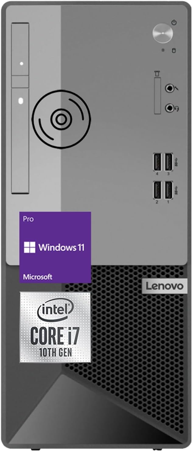 Lenovo V50T G2 Business Desktop, Intel Core i7-10700, 32GB RAM, 1TB SSD, Wi-Fi, Wired Keyboard &amp; Mouse, SD Card Reader, DVD-RW, HDMI, DP, RJ-45, VGA, Windows 11 Pro, Black