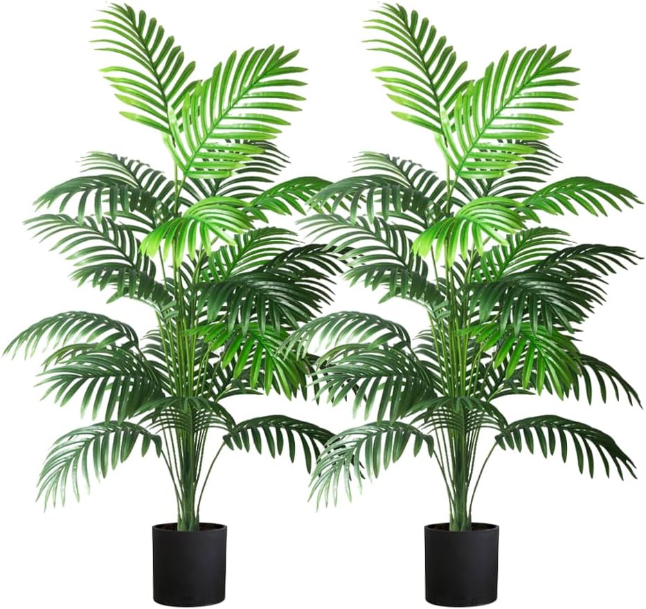 4ft 2pcs Large Artificial Plants Fake Palm Tree Tropical Palm Leaves Faux Palm Plants Tall Tree Indoor Real Touch Plastic Monstera Leaves for Home Garden Outdoor Office Decor (4ft/125cm-2pcs)