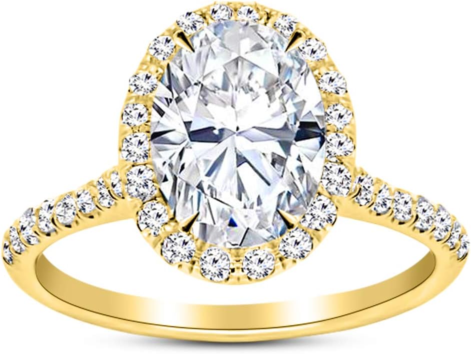 14K White Gold 3 Carat LAB GROWN DIAMOND Halo Oval Cut Diamond Engagement Ring (G-H Color VS2-SI1 Clarity 2.5 Ct Center)