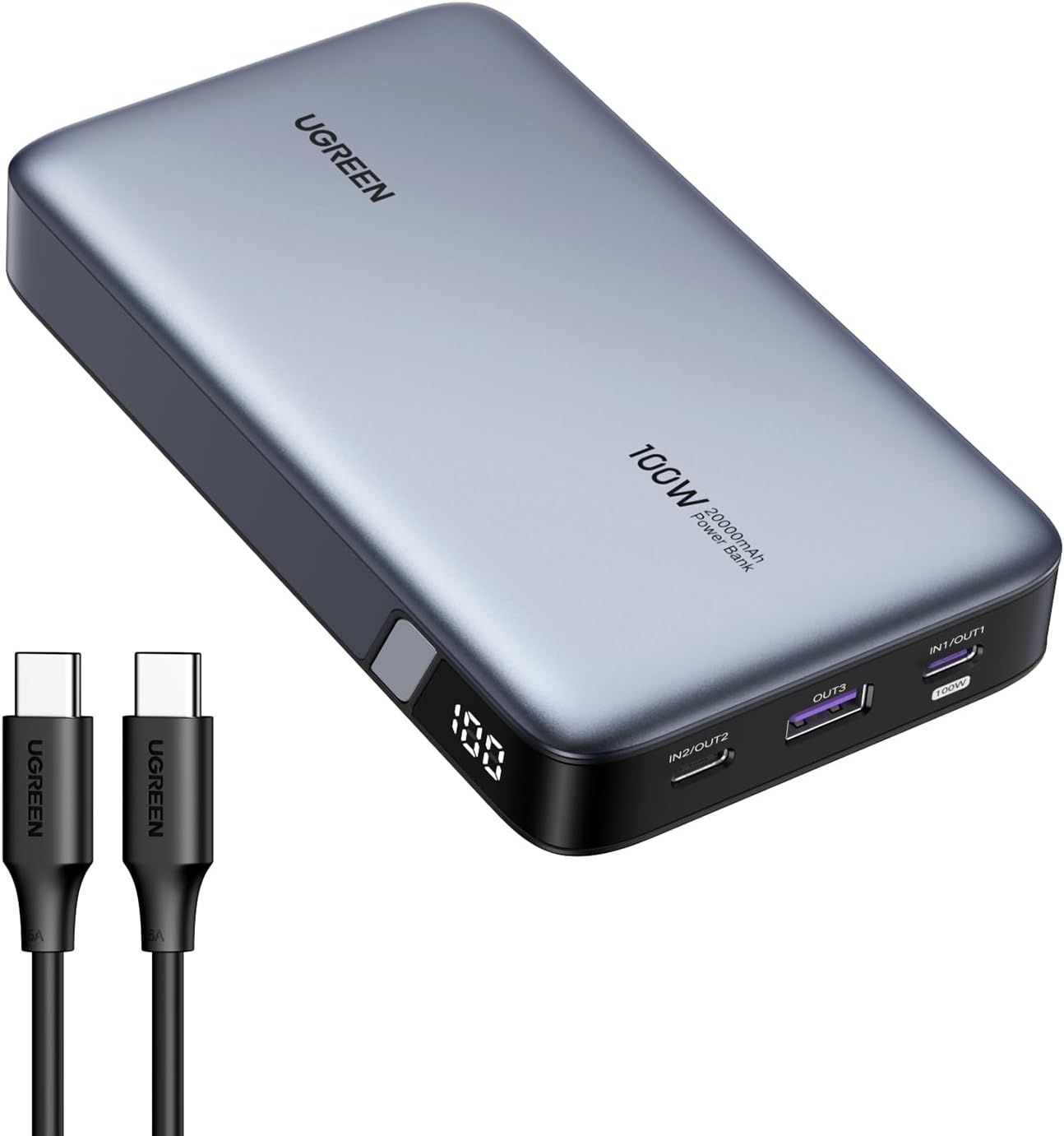 UGREEN 20000mAh 100W Power Bank, Nexode Portable Charger USB C 3-Port PD Fast Charging Battery Pack Digital Display for MacBook, iPad, iPhone 15 Pro, Galaxy S24 Ultra, Steam Deck, Dell XPS and More