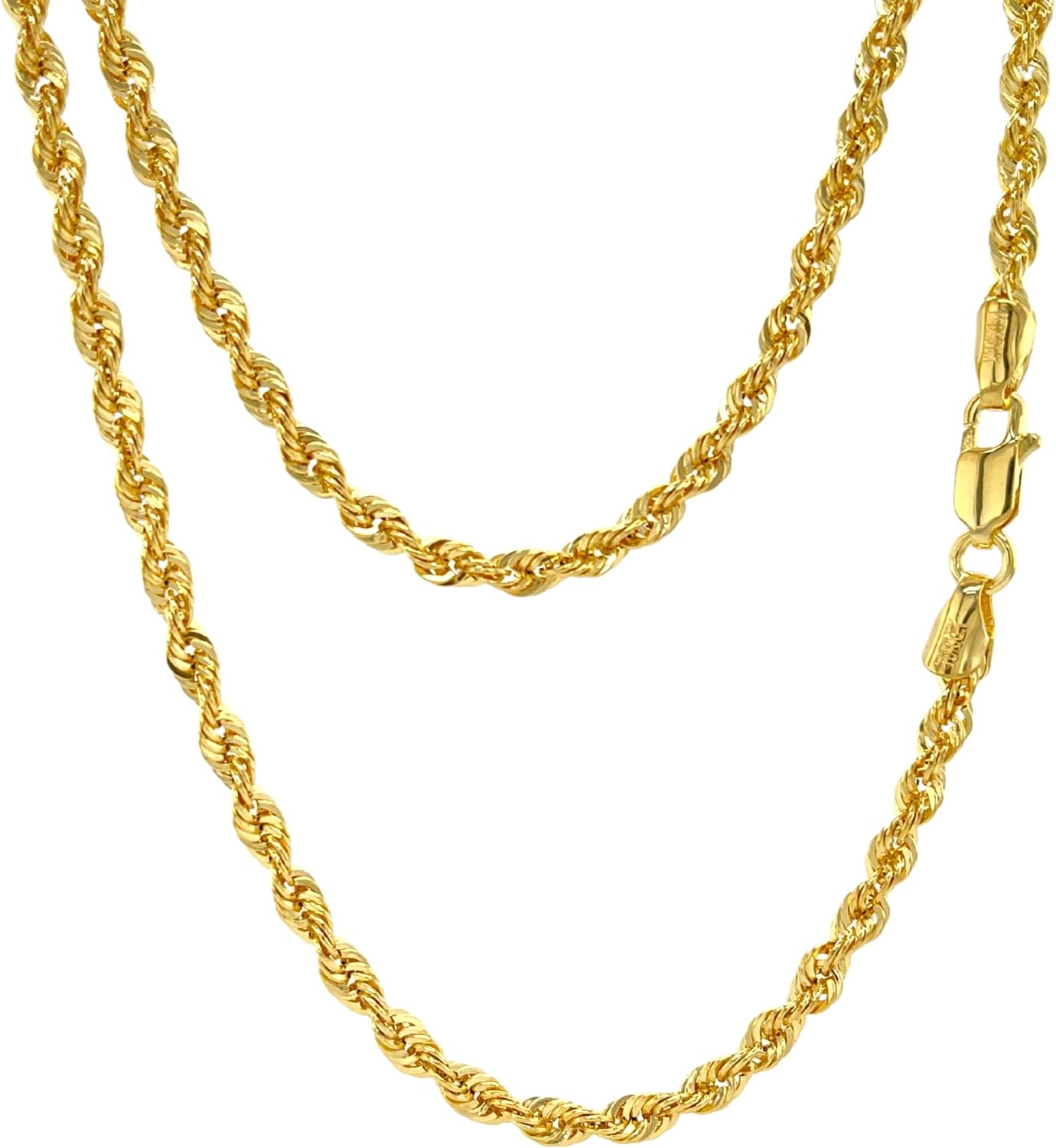 JEWELHEART 14K and 10K Real Gold Rope Chain - 2.6mm 3.1mm 3.5mm 4.4mm 4.9mm Diamond Cut Twist Link Chain For Men - Dainty Yellow Gold Pendant Necklace For Women 16" 18" 20" 22" 24"