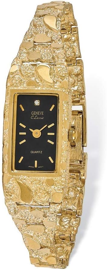 14K Yellow Ladies Rectangular Black 15x31mm Dial Solid Nugget Watch
