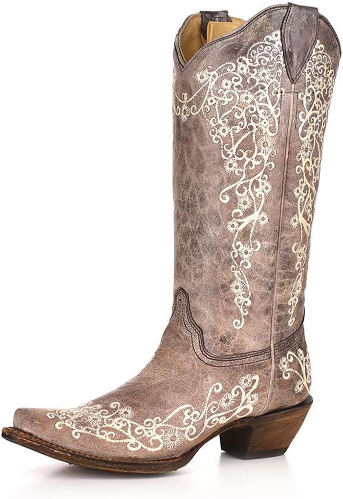 A1094 Brown Crater Bone Embroidered Corral Womens Western Cowboy Boots