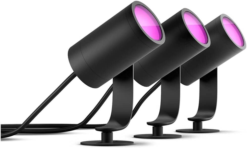 Philips Hue Lily Outdoor Smart Spot Light Base Kit - White and Color Ambiance LED Walkway Lights - Low Voltage Landscape Lighting - 3 Pack - Requires Bridge - Control with App and Voice - Weatherproof