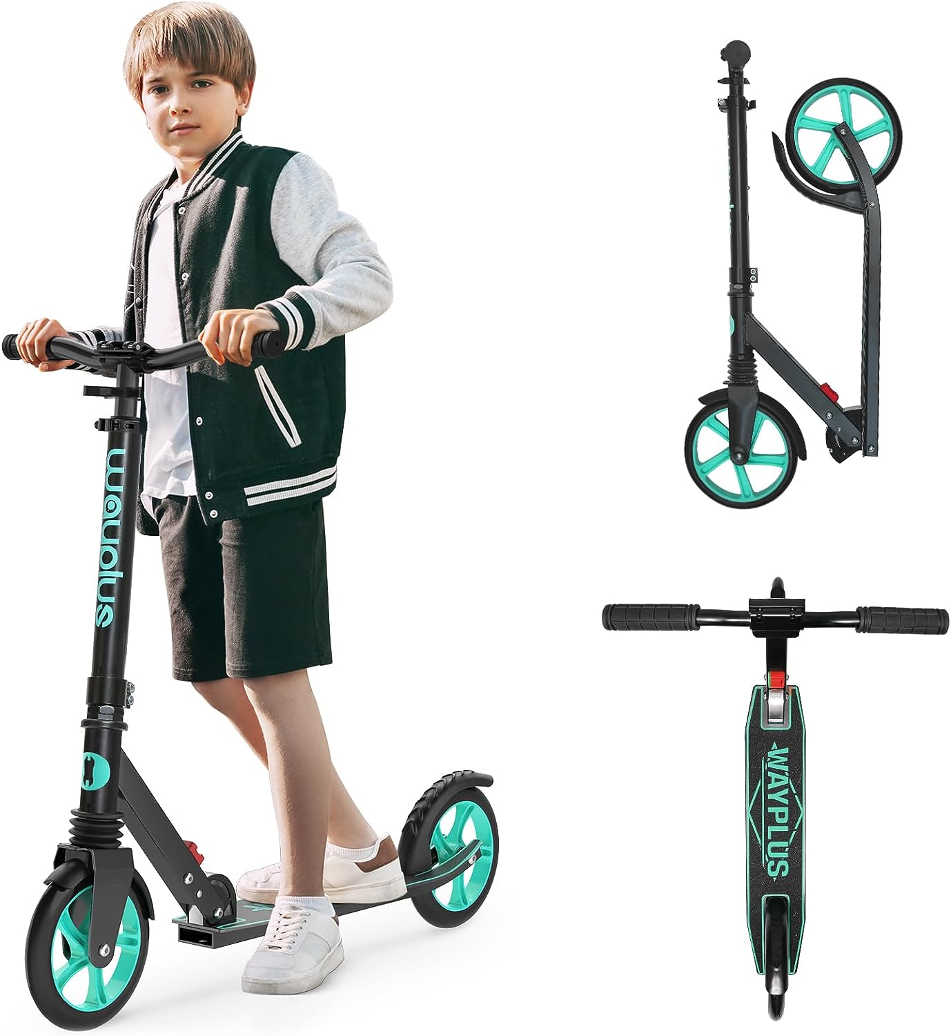 WAYPLUS Kick Scooter for Ages 6+,Kid, Teens &amp; Adults. Max Load 240 LBS. Foldable, Lightweight, 8IN Big Wheels for Kids, Teen and Adults, 4 Adjustable Levels. Bearing ABEC9