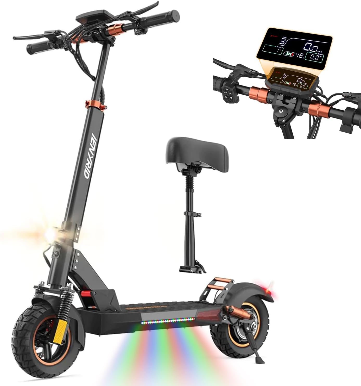 Electric Scooter for Adults, Foldable eScooter with Seat, 10" Off Road Pneumatic Tube Tires e Scooter, 800W Motor E-Scooter Up to 30 Miles Range Max, 28MPH Top Speed, Offroad Eletric Scooter