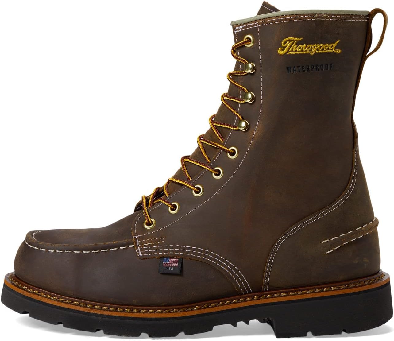 Thorogood 1957 Series 8” Waterproof Moc Toe Work Boots for Men - Soft Toe, Full-Grain Leather with Comfort Insole and Slip-Resistant Heel Outsole; EH Rated