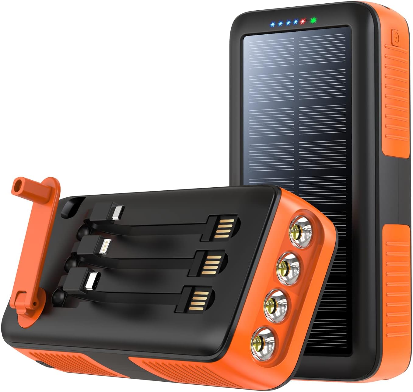 Solar Charger Power Bank 63200mAh, Portable Charger with Dual Outputs &amp; Dual Inputs 4 LEDs Flashlight, Hand Crank Power Bank Fast Charging Battery Pack for Outdoor Camping Survival Gear