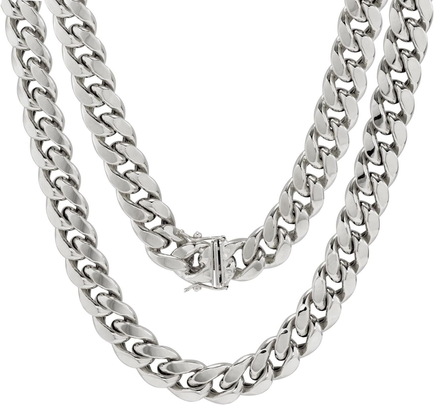 Nuragold 10k White Gold 9mm Miami Cuban Link Chain Necklace, Mens Jewelry Box Clasp 18" 20" 22" 24" 26" 28" 30"