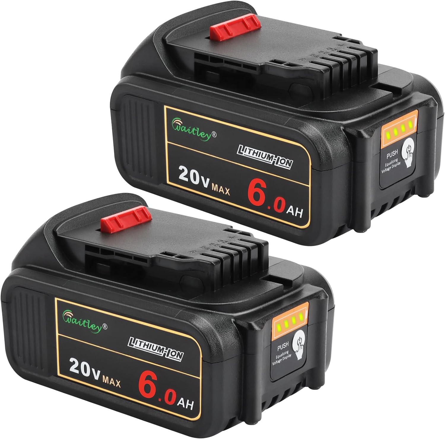 waitley 2 Pack 20V 6.0A Replacement Battery Compatible with Dewalt DCB200 DCD DCF DCG Series Cordless Power Tools