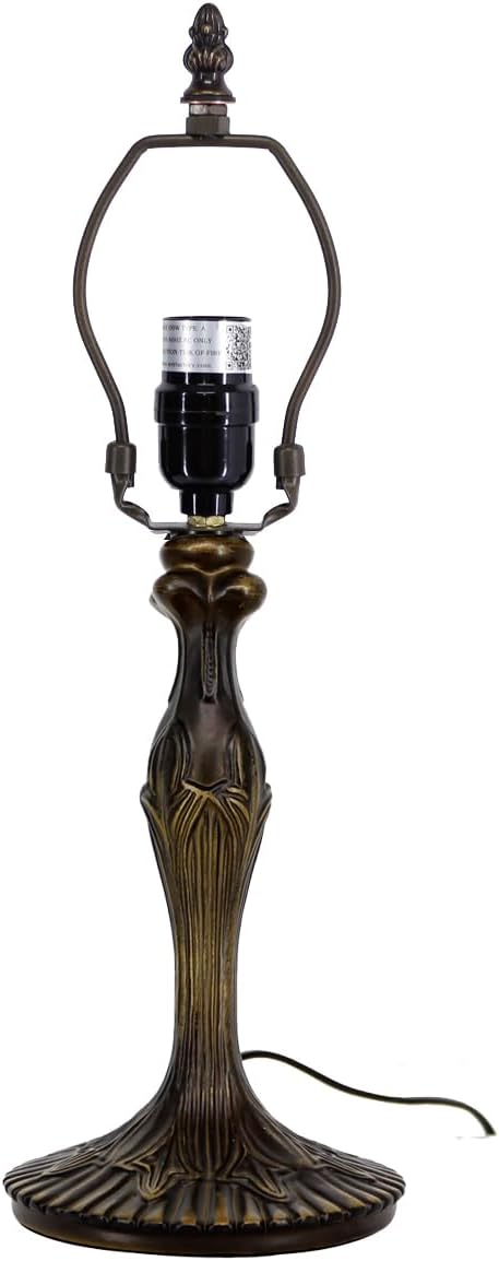 WERFACTORY Table Lamp Base Replacement Only, Wide 6 Height 18 Inch, Fit for 8, 10, 12 Inch Tiffany Style Stained Glass Lampshade, Dark Bronze Finish, Resin, Push Switch On Cord