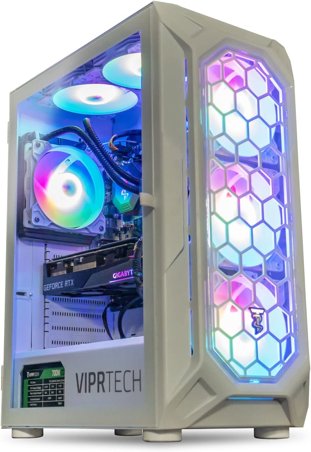 ViprTech Ghost 3.0 Liquid-Cooled PC - AMD Ryzen 5 5600X (12-LCore 4.6Ghz), RTX 4060 8GB, 32GB DDR4 3200 RAM, 1TB NVMe SSD, VR-Ready, Streaming, WiFi, RGB, Win 11, Warranty, Gaming Desktop Computer