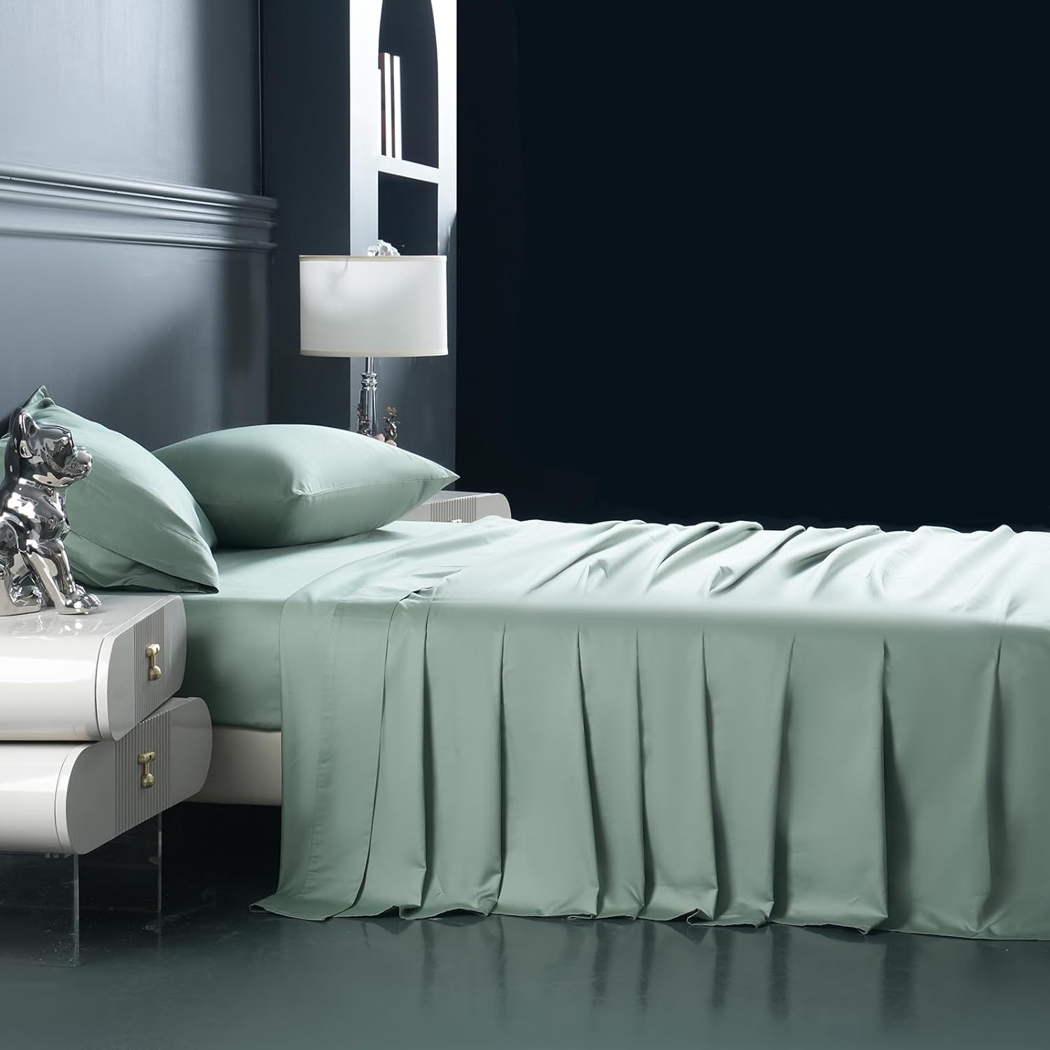 Bedlifes 1200 Thread Count Egyptian Cotton Sheets King Size Set-100% Cotton Bed Sheets-Luxury Hotel Cooling Sheets-Breathable Soft Smooth-Sateen Weave-16 Deep Pocket-Sage Green-King