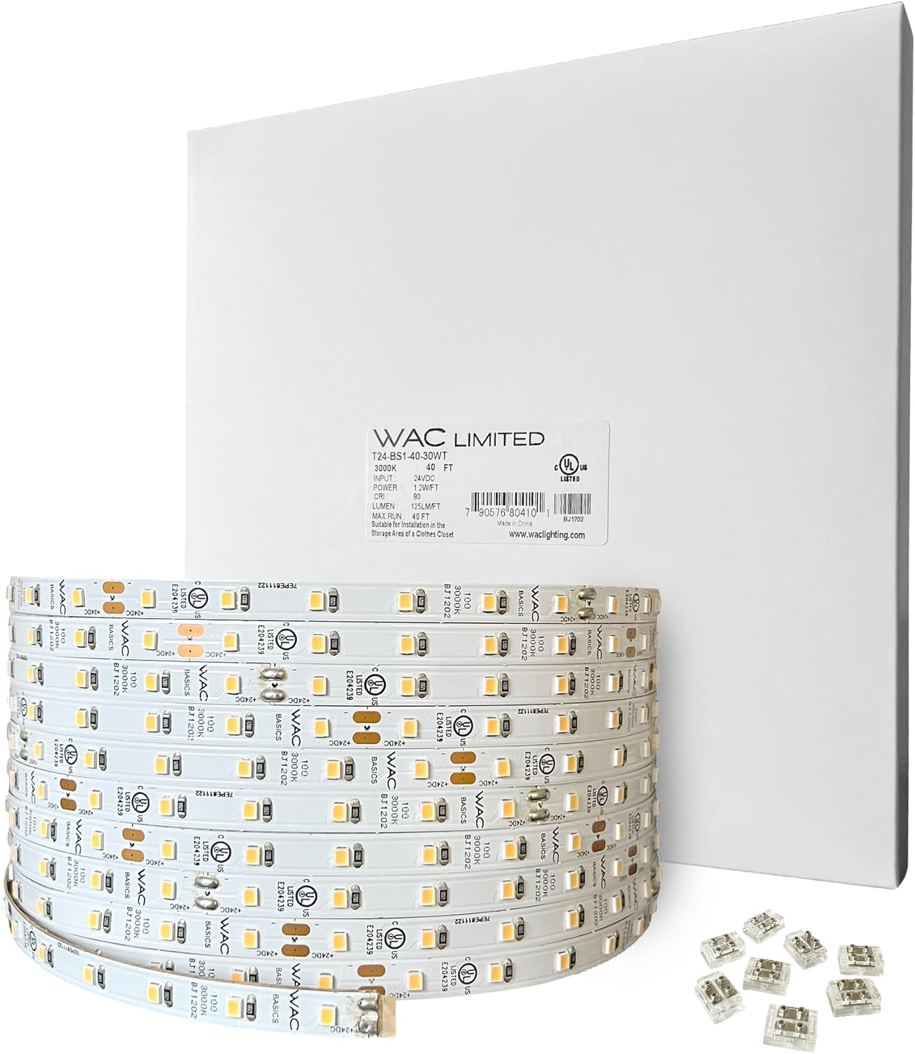 WAC Lighting T24-BS2-40-50WT, Basics 24VDC LED Tape Light 5000K 2.4W per Foot 40ft Reel Field Cuttable Every 2in Fully Dimmable Contractor Quality for Kitchens, Undercabinet, Task, and Cove Lighting