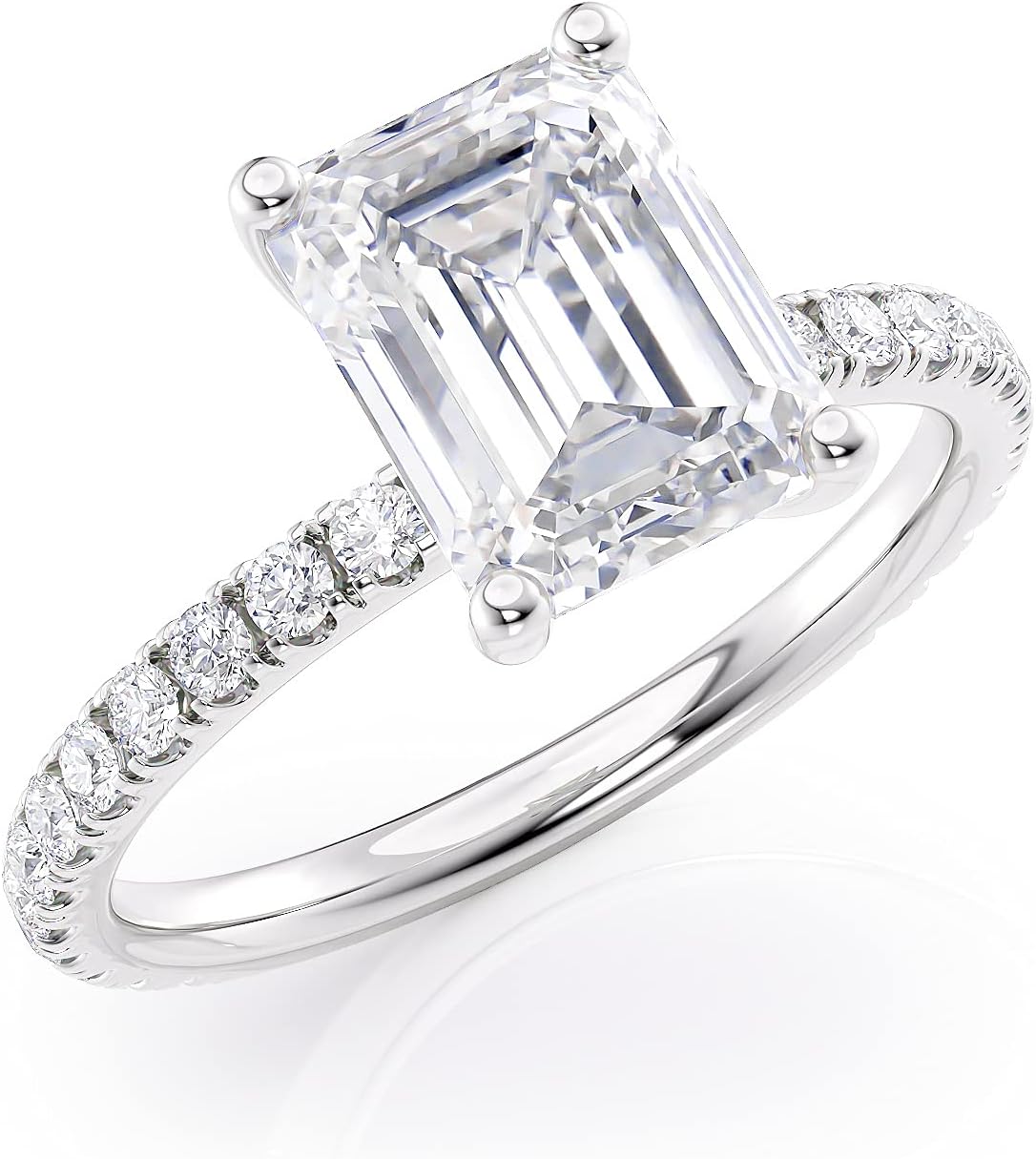 2 to 6 Carat Emerald Cut Moissanite Engagement Ring for Women - 1/4 Carat Natural Diamond - 14k Gold (G-H/VS, SI, cttw, DEW) Anniversary Promise Ring Size 4 to 11 Made in USA