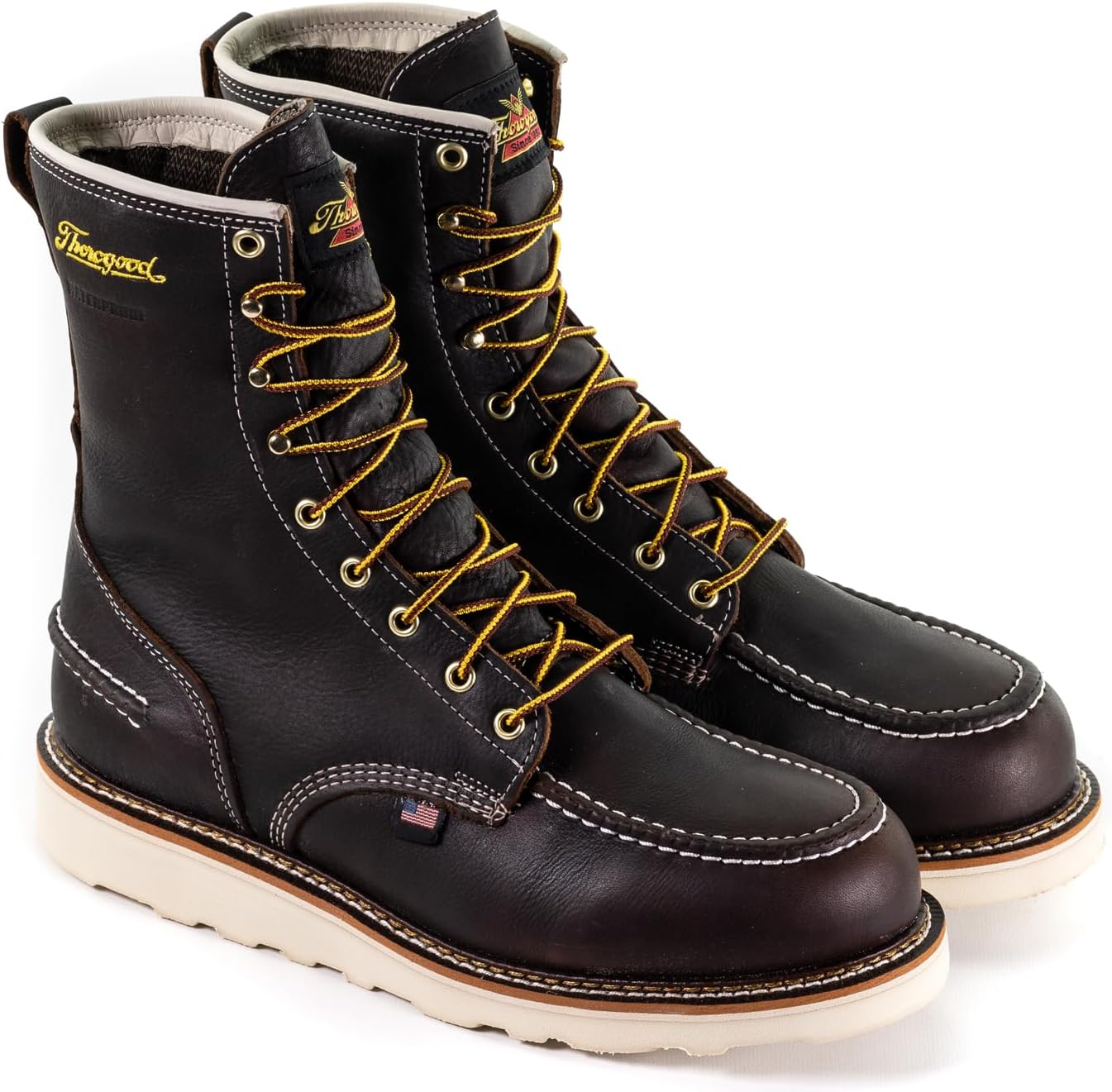 Thorogood 1957 Series 8” Waterproof Work Boots for Men - Full-Grain Leather with Moc Toe, Comfort Insole, and Slip-Resistant Wedge Outsole; EH Resistant