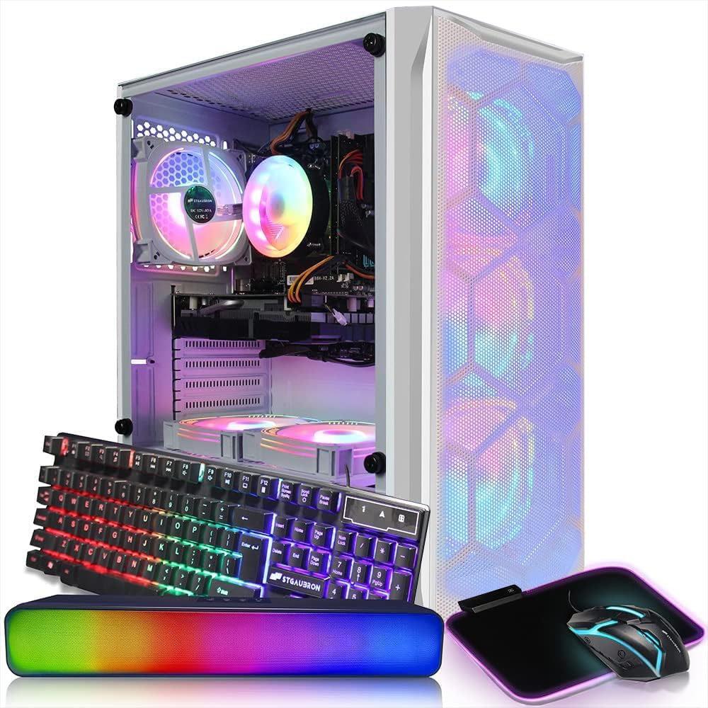 STGAubron Gaming Diamond Desktop, Intel Core I7 3.4 GHz up to 3.9 GHz, GTX 1660 Ti 6G GDDR6, 16G RAM, 512G SSD, WIFI, BT 5.0, RGB Fan x 6, RGB Keyboard &amp; Mouse, RGB Mouse Pad, RGB BT Sound Bar, W1