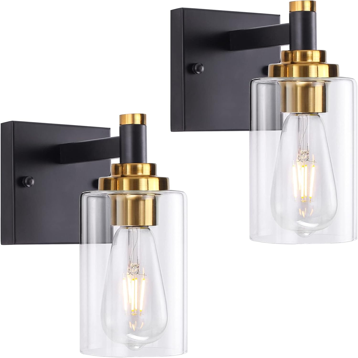 Black and Gold Wall Sconces Set of Two Bathroom Light Fixtures Brass Sconces Wall Lighting Modern Wall Light Fixtures with Glass Shade Rustic Wall Lamps for Living Room Bedroom Hallway Kitchen