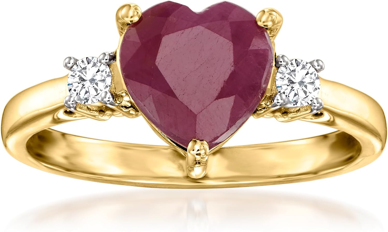 Ross-Simons 2.60 Carat Ruby Heart Ring With .14 ct. t.w. Diamonds in 14kt Yellow Gold