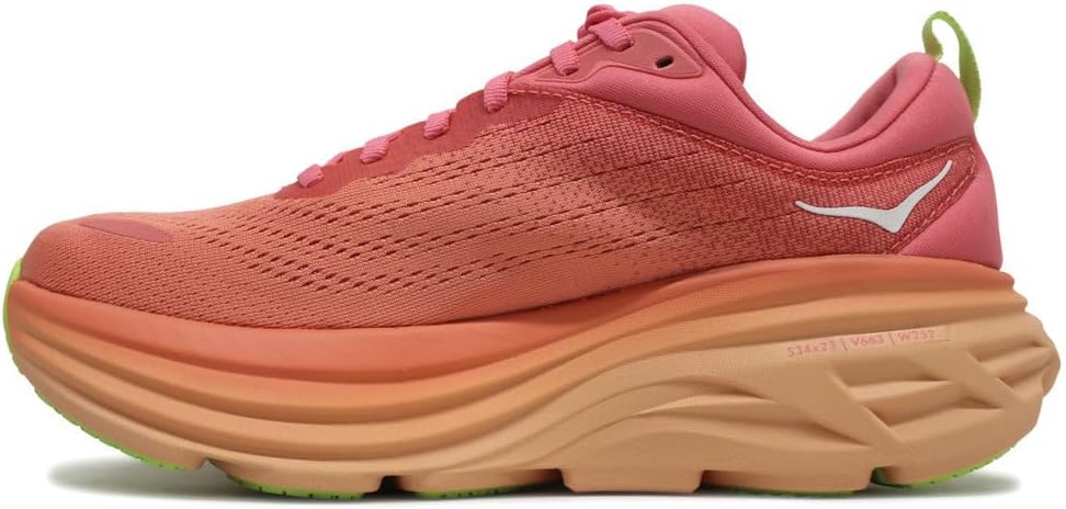 HOKA ONE ONE Womens Bondi 8 Textile Coral Papaya Trainers 7.5 US