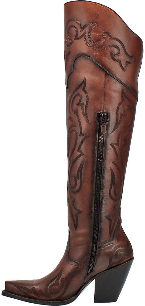 Dan Post Womens Seductress Snip Toe Dress Boots Over the Knee High Heel 3" &amp; Up - Brown