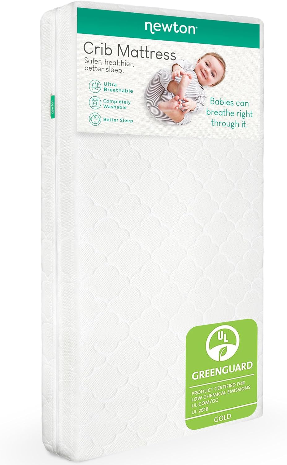 Newton Baby Crib Mattress and Toddler Bed - 100% Breathable Proven to Reduce Suffocation Risk, 100% Washable, 2-Stage, Non-Toxic Better Than Organic, Removable Cover - Deluxe 5.5" Thick- White