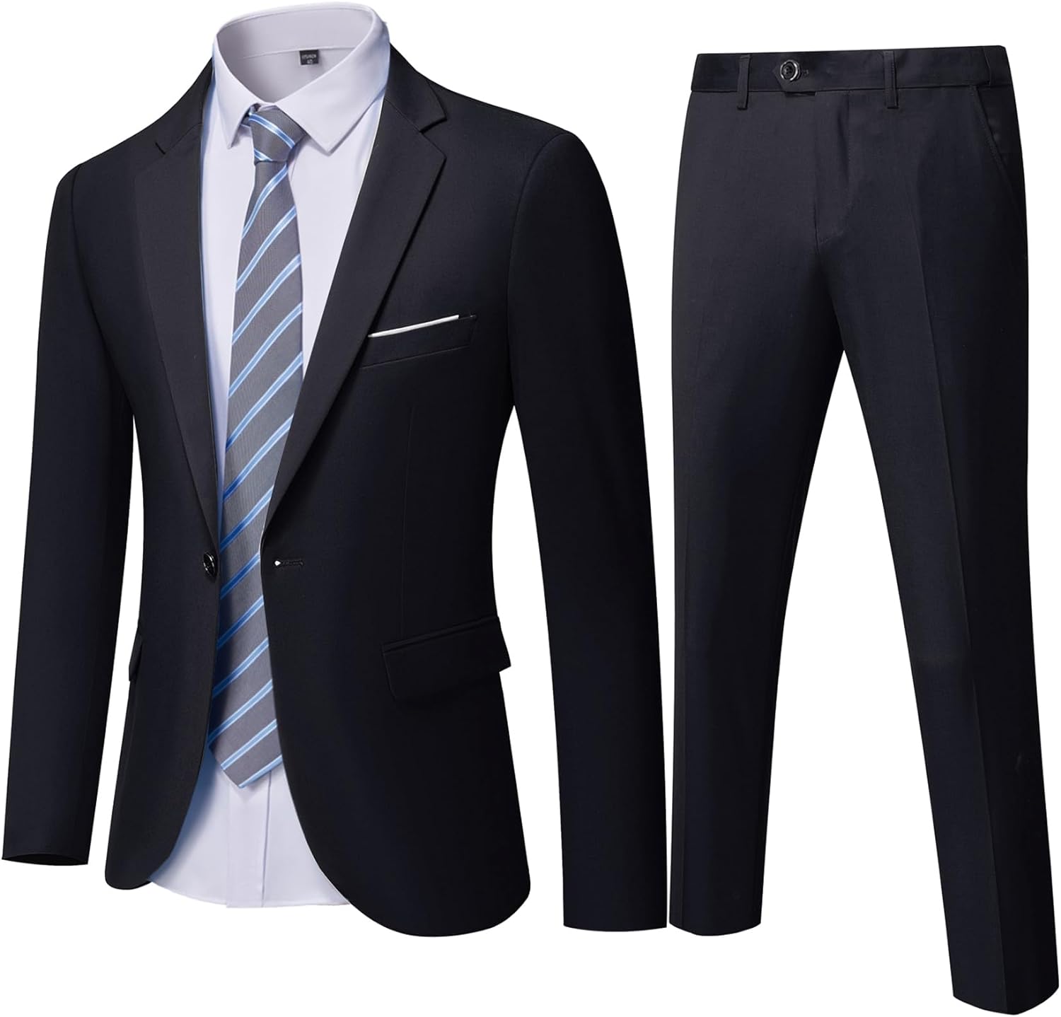 YND Men's Slim Fit 2 Piece Suit, One Button Solid Jacket Pants Set with Tie