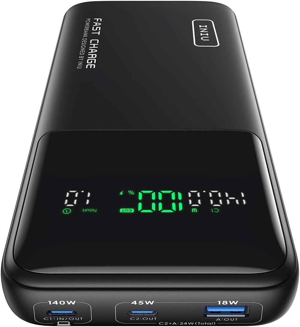 INIU 140W Power Bank, 27000mAh High Capacity Laptop Portable Charger, USB C in&amp;Out Tablet Powerbank, Smart Digital Display Phone Charge Compatible with iPhone 15, Samsung, iPad, MacBook, Laptop et