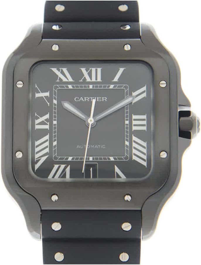 CARTIER Santos Large Model Automatic Black Dial Black Rubber Men's Watch WSSA0039
