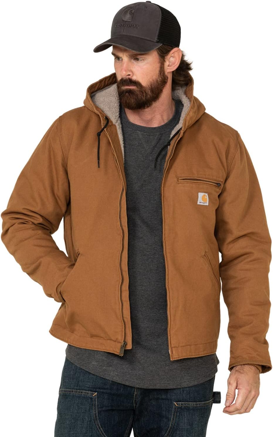 Carhartt Men's Relaxed Fit Washed Duck Sherpa-Lined Jacket