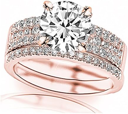 14K White Gold 1.25 Carat LAB GROWN DIAMOND Three Row Prong And Middle Row Channel Set Round Diamonds Engagement Ring and Wedding Band Set (G-H Color VS1-VS2 Clarity 0.75 Ct Center)