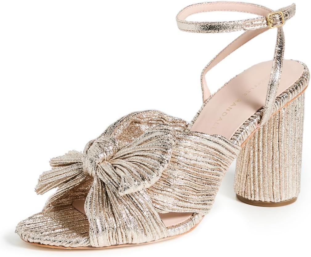 Loeffler Randall Women's Camellia Pleated Knot Heeled Sandals with Ankle Strap