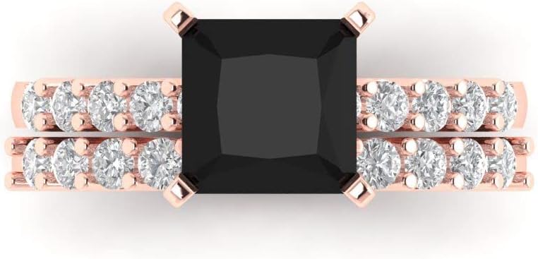 2.66ct Princess Cut Solitaire Genuine Natural Black Onyx Engagement Anniversary Wedding Ring Band set 18K Rose Gold