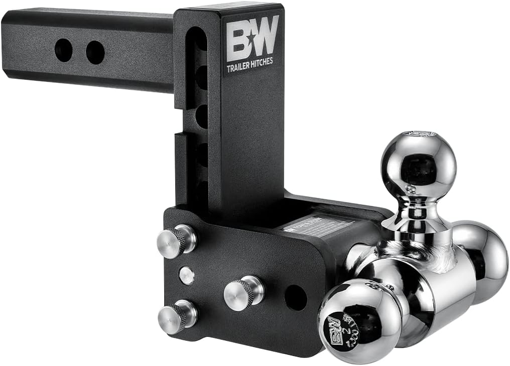 B&amp;W Trailer Hitches Tow &amp; Stow Adjustable Trailer Hitch Ball Mount - Fits 2" Receiver, Tri-Ball (1-7/8" x 2" x 2-5/16"), 5" Drop, 10,000 GTW - TS10048B