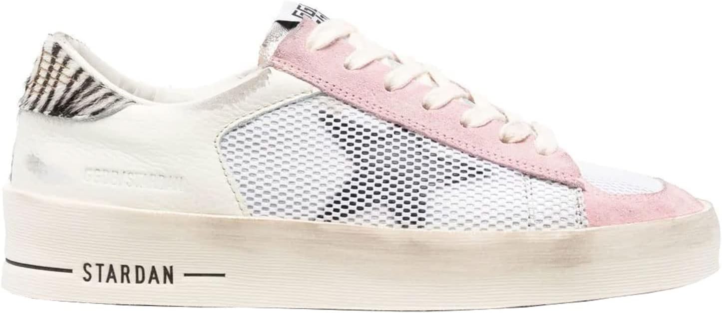 Golden Goose Stardan Laminated and Drummed Leather Upper with Net Leather Star Zebra Horsy Heel Womens Sneakers
