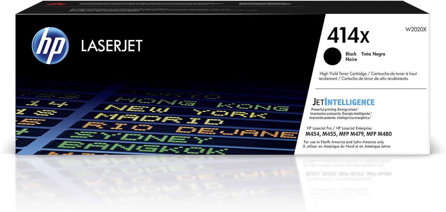 HP 414X Black High-yield Toner Cartridge | Works with HP Color LaserJet Enterprise M455dn, MFP M480f; HP Color LaserJet Pro M454 Series, HP Color LaserJet Pro MFP M479 Series | W2020X