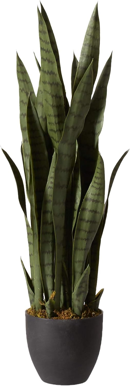 Nearly Natural, Green 4855 35in. Sansevieria with Black Planter