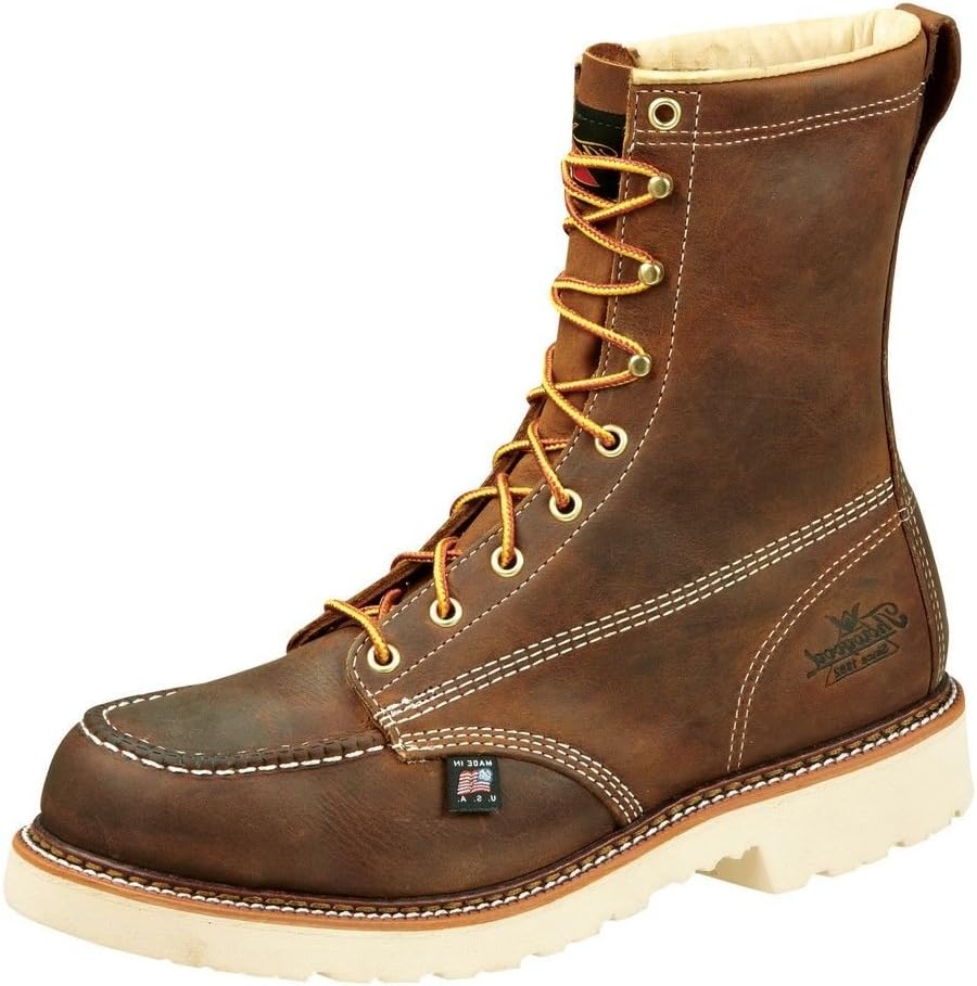 Thorogood American Heritage 8” Steel Toe Work Boots for Men - Full-Grain Leather with Moc Toe, Slip-Resistant Heel Outsole, and Comfort Insole; EH Rated