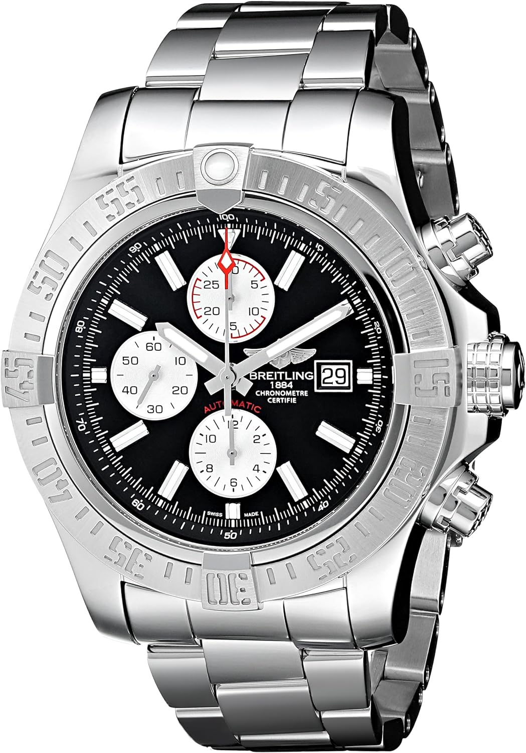 Breitling Men's BTA1337111-BC29SS Super Avenger II Analog Display Swiss Automatic Silver Watch