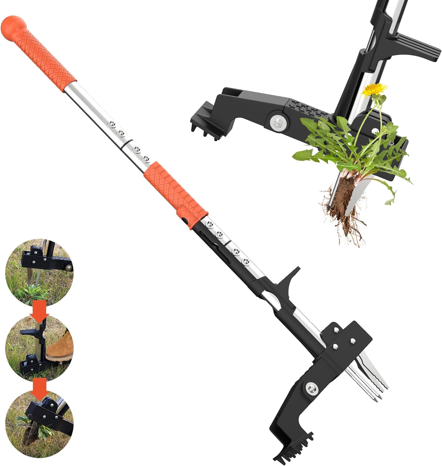 Weed Puller Tool, Gardening Stand-Up Weeder Puller with Ergonomic 39.3" Long Handle and 4 High-Strength Stainless Steel Claws, Easily Remove Weeds Without Bending, Pulling, or Kneeling.