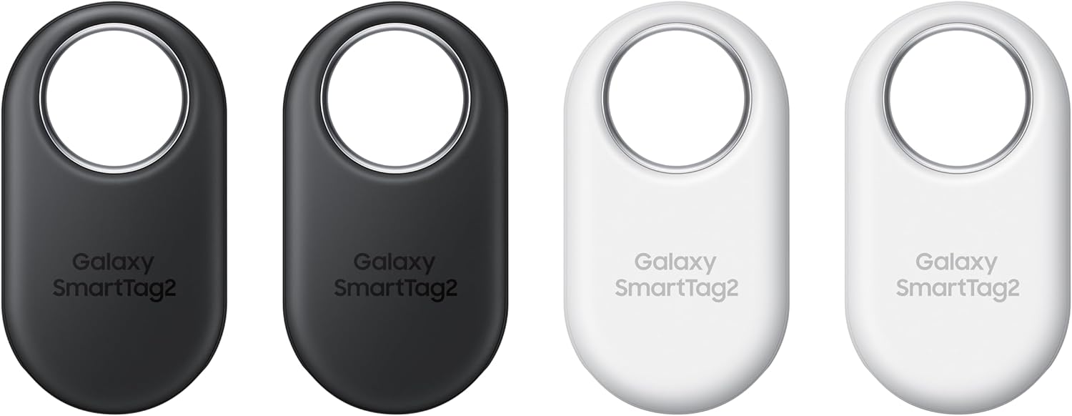 SAMSUNG Galaxy SmartTag2, Bluetooth Tracker, Smart Tag GPS Locator Tracking Device, Item Finder for Keys, Wallet, Luggage, Use w/ Phones Tablets Android 11 or Later, 2023, 4 Pack, 2 Black, 2 White