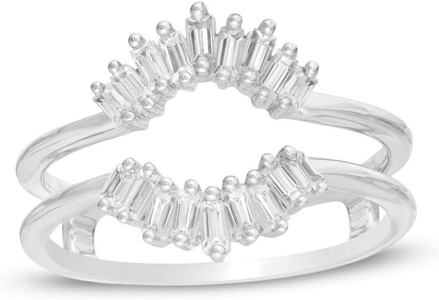 3/8 Cttw Baguette Diamond Sunburst Solitaire Enhancer Wrap Ring in 14K White Gold (0.38 Cttw, Color : I, Clarity : I2)