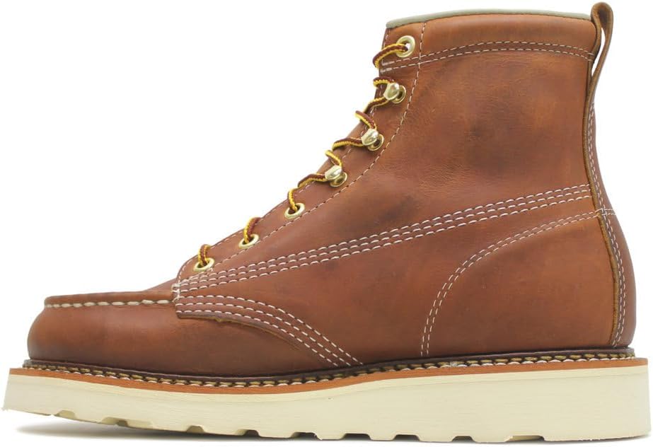 Thorogood American Heritage 6” Moc Toe Work Boots for Men - Soft Toe, Premium Full-Grain Leather with Slip-Resistant Wedge Outsole and Comfort Insole; EH Rated