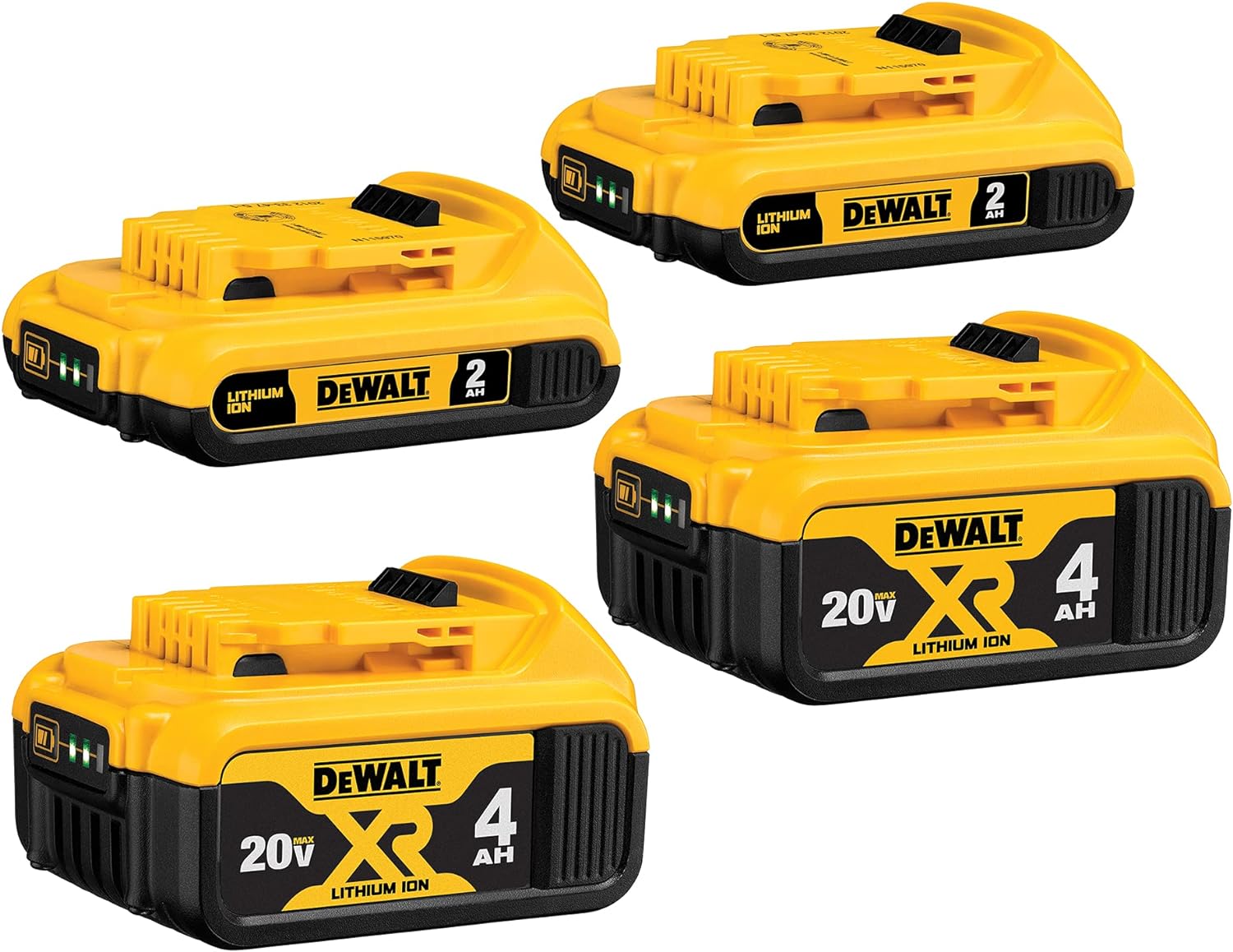 DEWALT 20V MAX Battery, 2 Ah and 4 Ah, 4-Pack, Fuel Gauge LED Charge Indicators(DCB324-4)