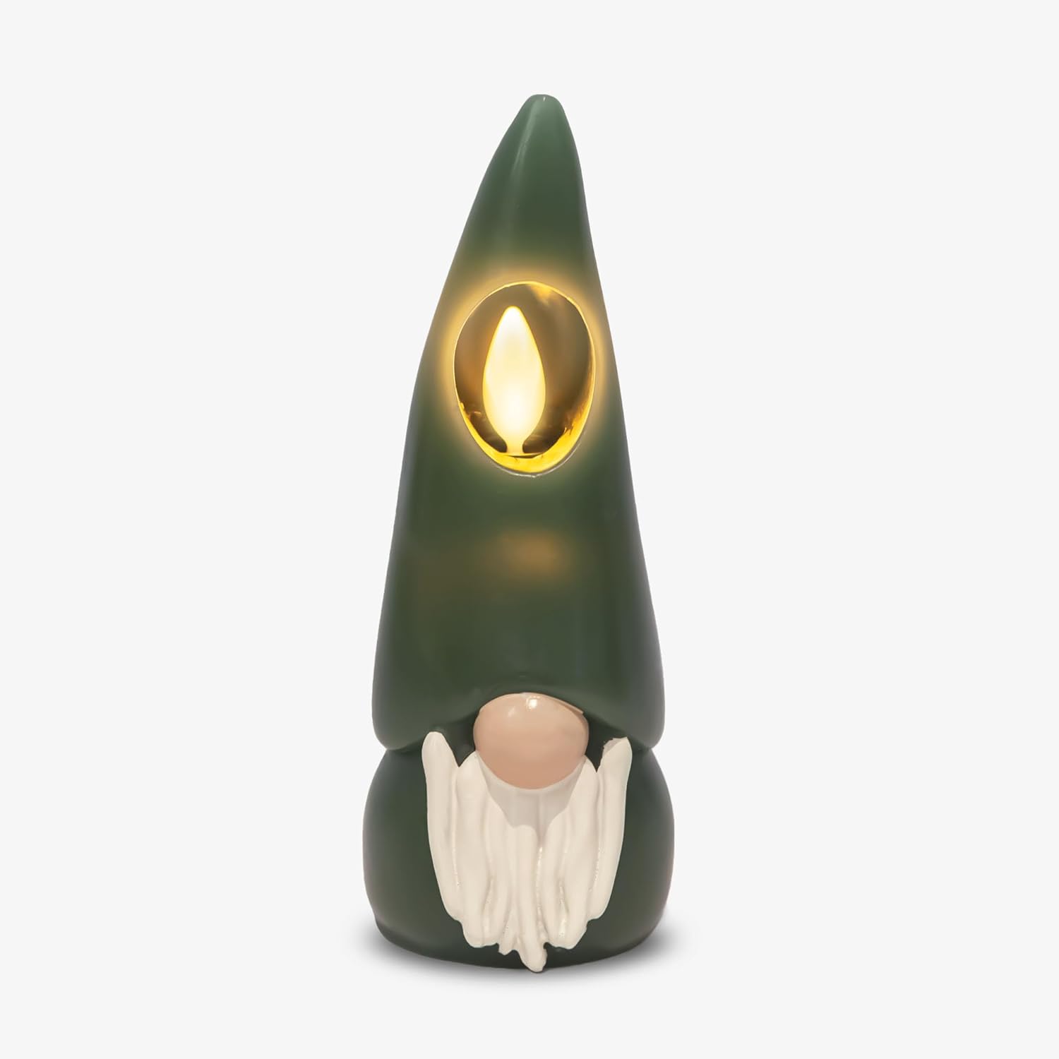 Luminara Flameless Candle Gnome Figural 2.2" x 6" Smooth Finish Real Wax Unscented Winter Christmas Decoration (Green)